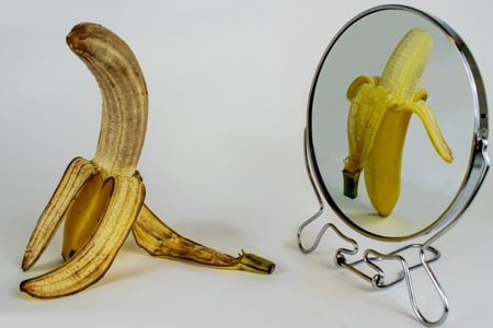 Canva Getting Old Metaphor Aging Ageing Banana in Mirror Concept